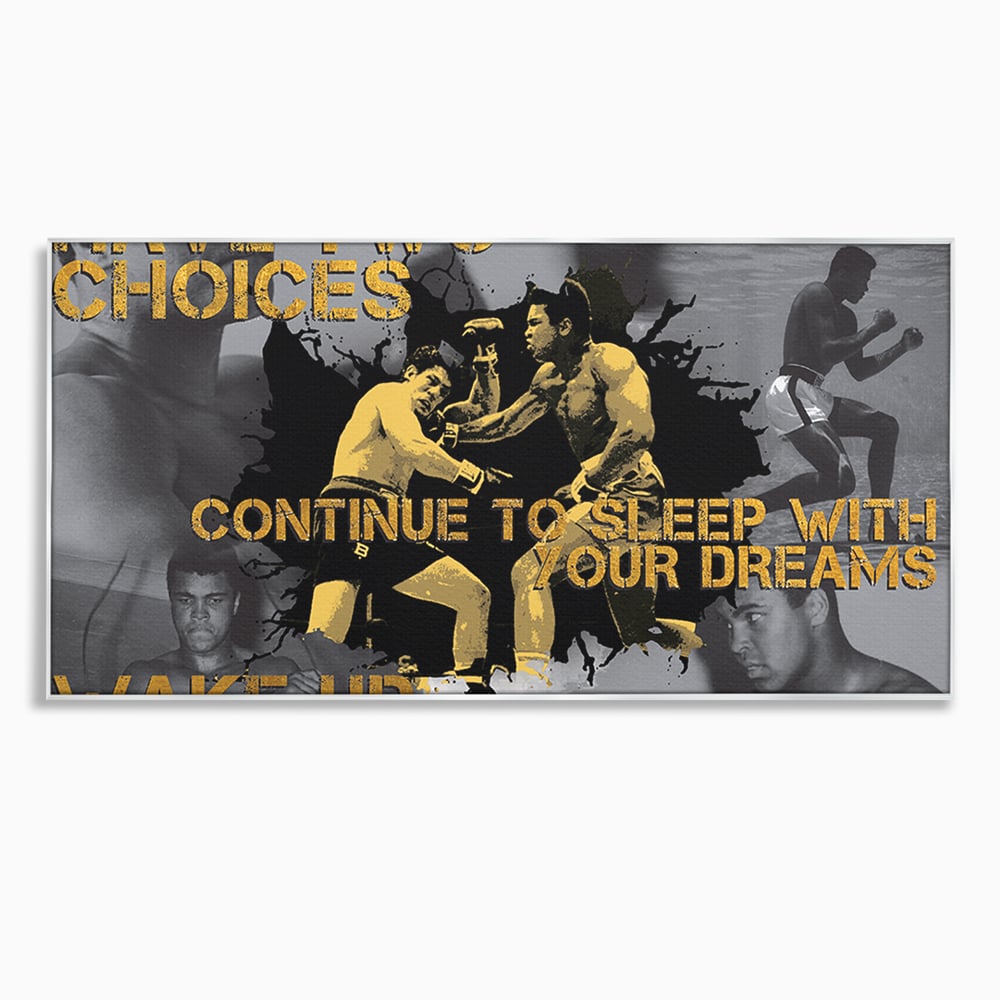 Tablou canvas cu tablou canvas motivational cu muhammad ali, in rama de aluminiu argintiu